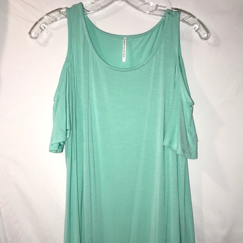 S-Twelve Cold Shoulder Mint Green Flutter Sleeve Scoop Neck Relaxed Top